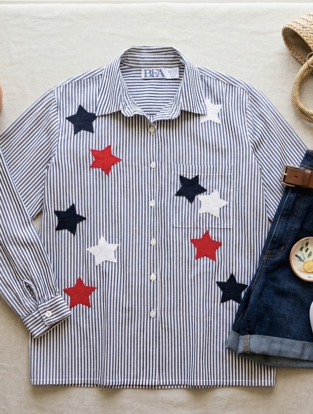 BFA Classics VTG 90's Women's Patriotic Striped Button Up Shirt Stars Size L
